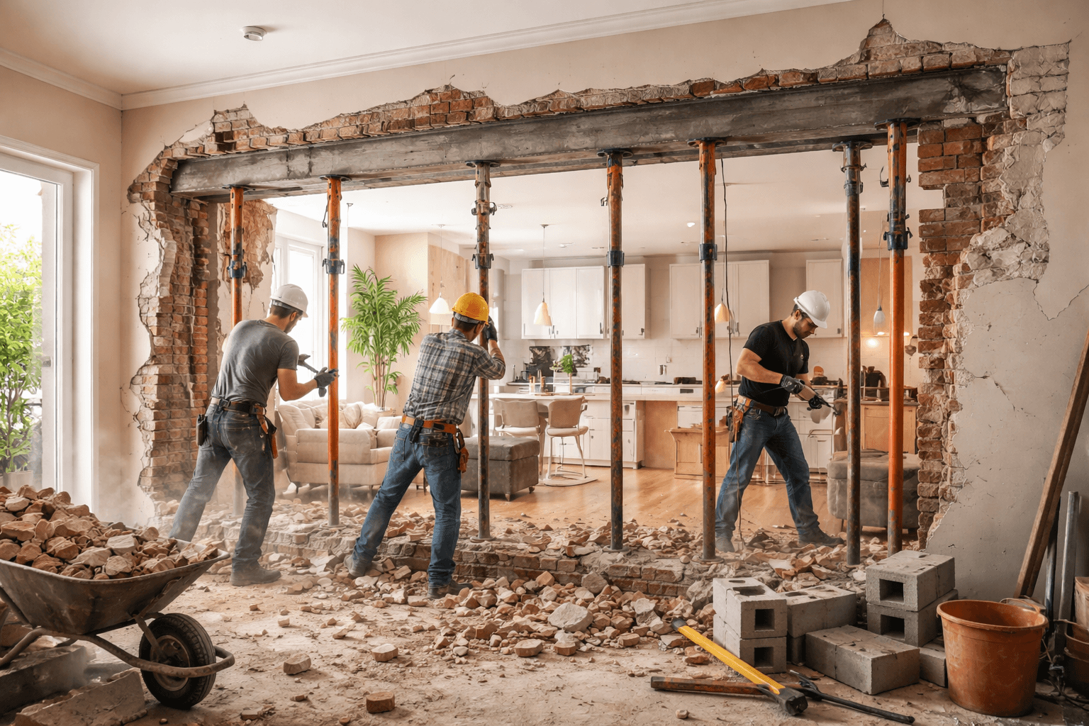 Ouverture de mur porteur avec pose d'IPN par les maçons de UDK Azur à Menton