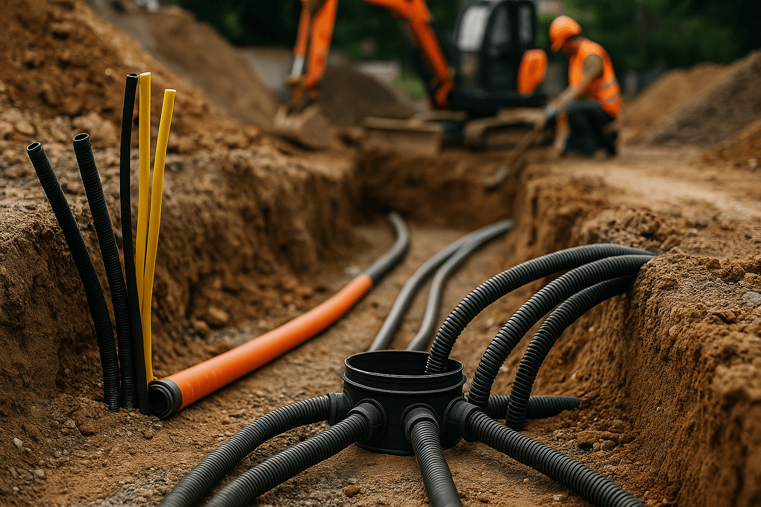 Raccordement réseaux secs à Menton - installation fourreaux électriques et gaines télécom