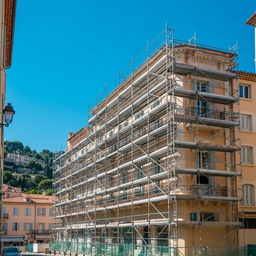 Ravalement d'immeuble à Menton - Copropriété avec échafaudages et travaux de façade - UDK Azur